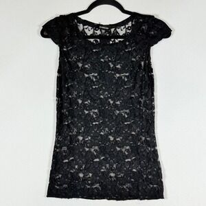 Bebe Womens Small Shirt Y2K Sheer Black Lace Gypsy Rose Goth Grunge Whimsigoth